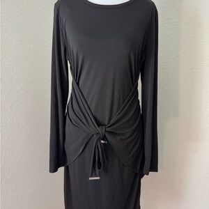 Michael Kors Black Tie-Front Long Sleeve Dress